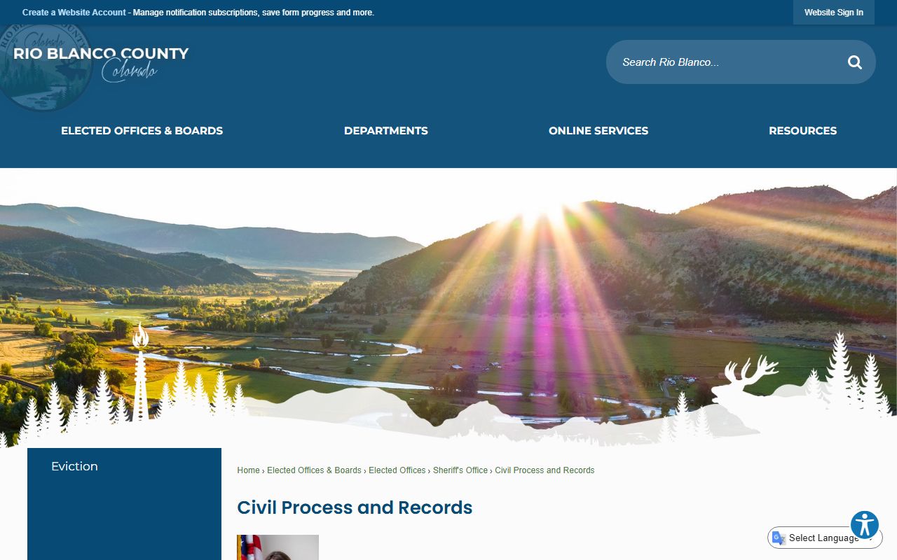 Rio Blanco County inmate records fee schedule from the Sheriff's Civil Process and Records page